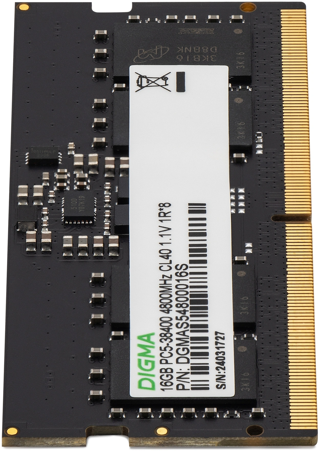 Память DDR5 16GB 4800MHz Digma DGMAS54800016S RTL PC5-38400 CL40 SO-DIMM 262-pin 1.1В single rank Ret — миниатюра 4