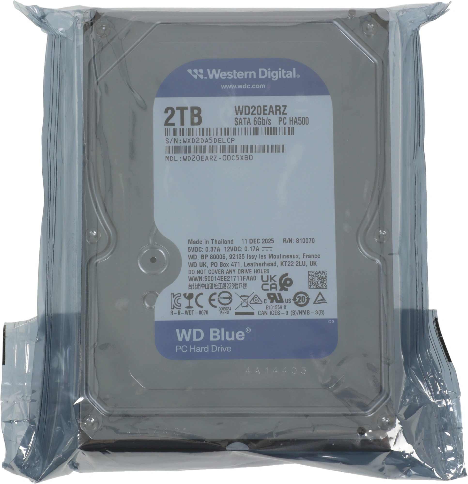 Жесткий диск WD SATA-III 2TB WD20EARZ Desktop Blue (5400rpm) 64Mb 3.5" — фото 1