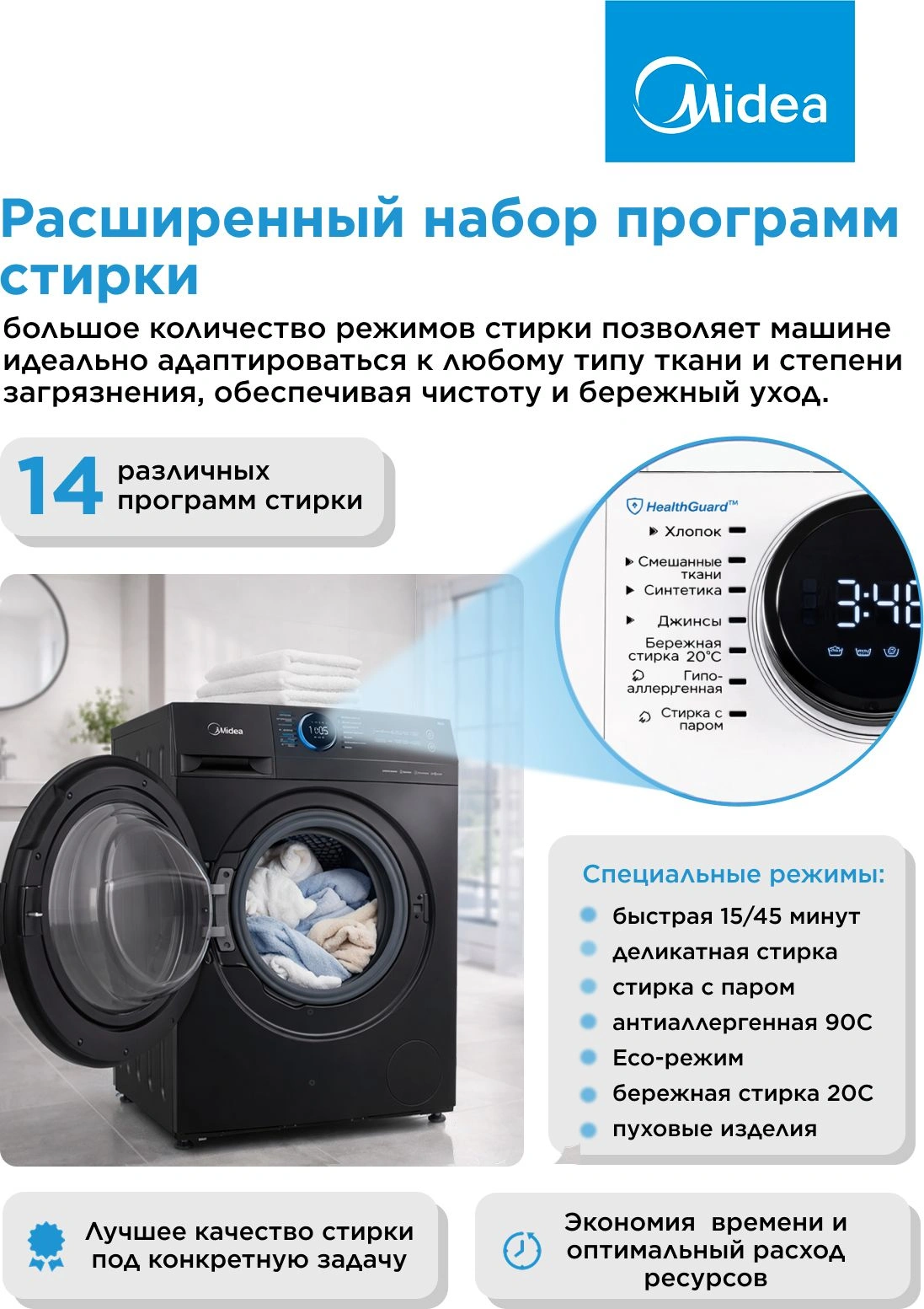 Стиральная машина Midea MF200W90WBS/S-RU класс: A загр.фронтальная макс.:9кг темно-серебристый инвертор — миниатюра 22