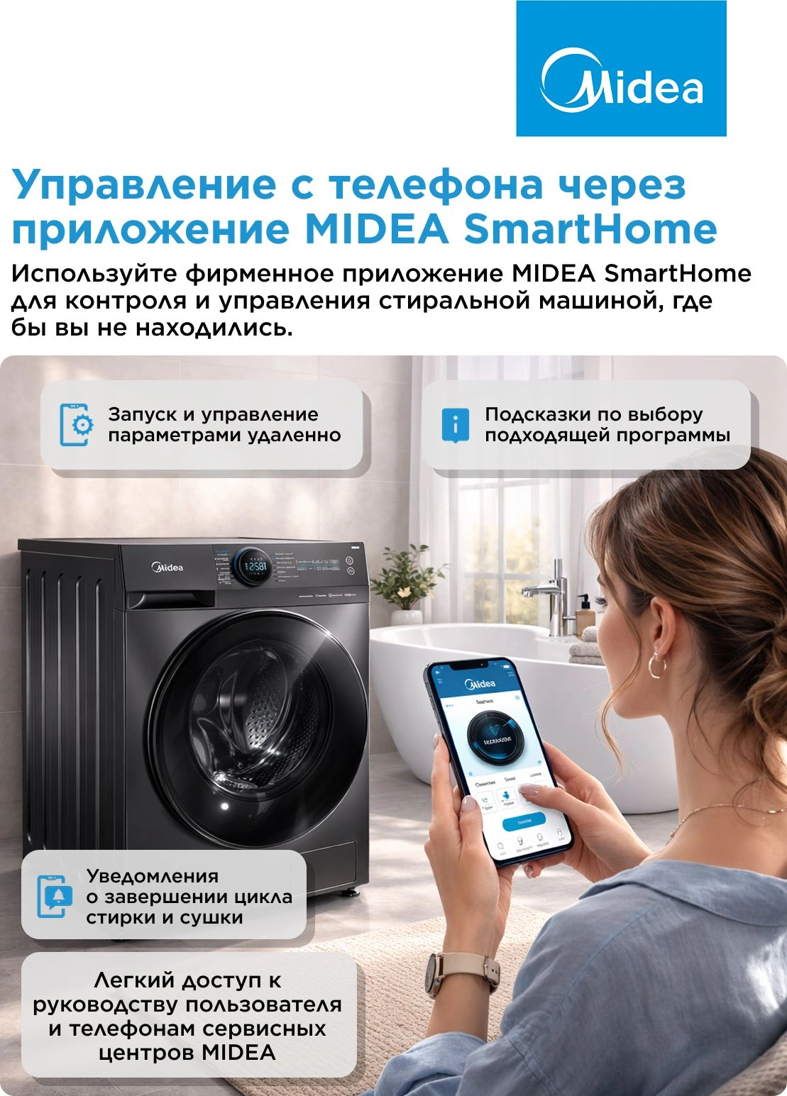 Стиральная машина Midea MF200W90WBS/S-RU класс: A загр.фронтальная макс.:9кг темно-серебристый инвертор — миниатюра 27