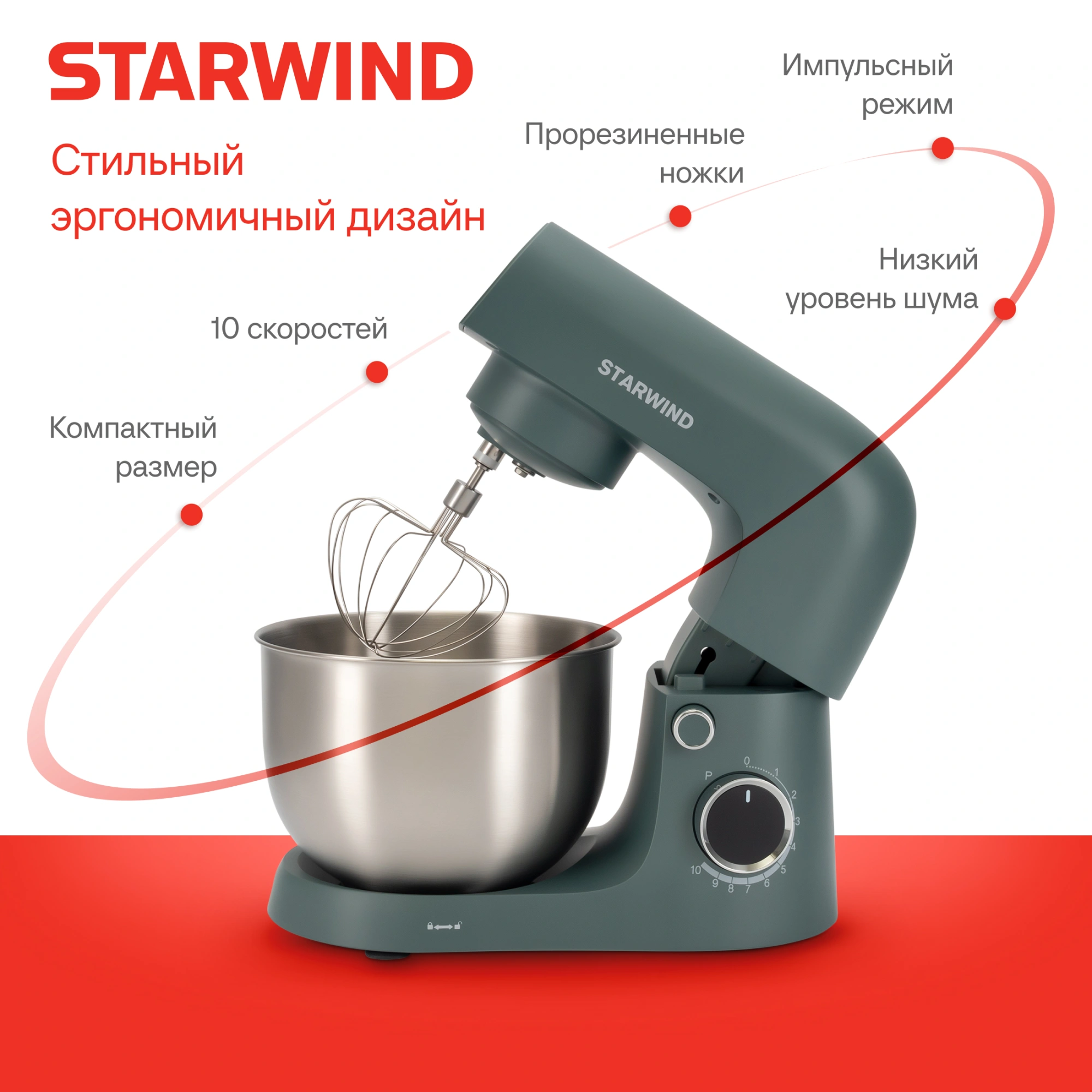 Миксер планетарный Starwind SPM2151 1500Вт графит — миниатюра 25