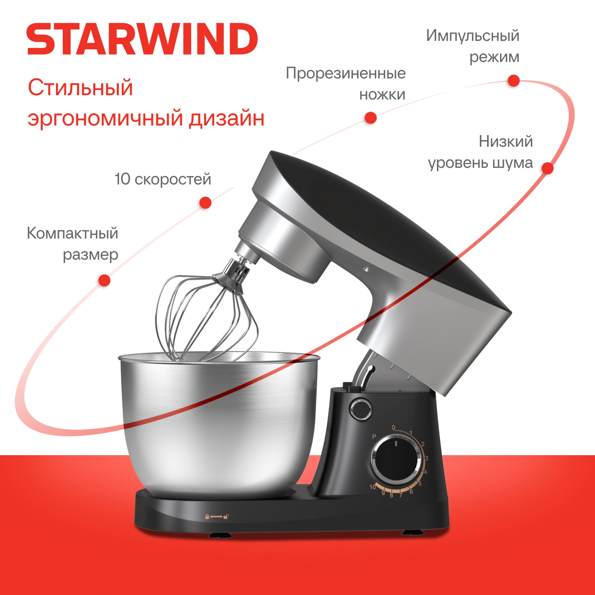 Миксер планетарный Starwind SPM2251 1500Вт черный/серебристый — миниатюра 30