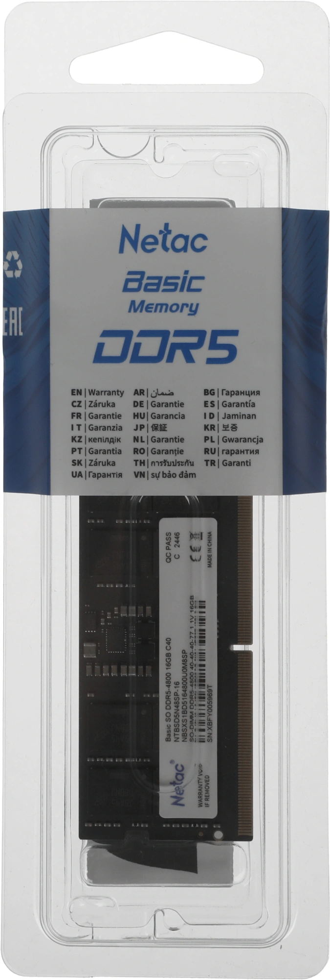 Память DDR5 16GB 4800MHz Netac NTBSD5N48SP-16 Basic RTL Gaming PC5-38400 CL40 SO-DIMM 262-pin 1.1В original Intel Ret — миниатюра 3