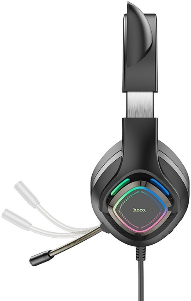 Наушники с микрофоном Hoco W107 Cute cat черный 2м мониторные USB оголовье (W107) — миниатюра 4