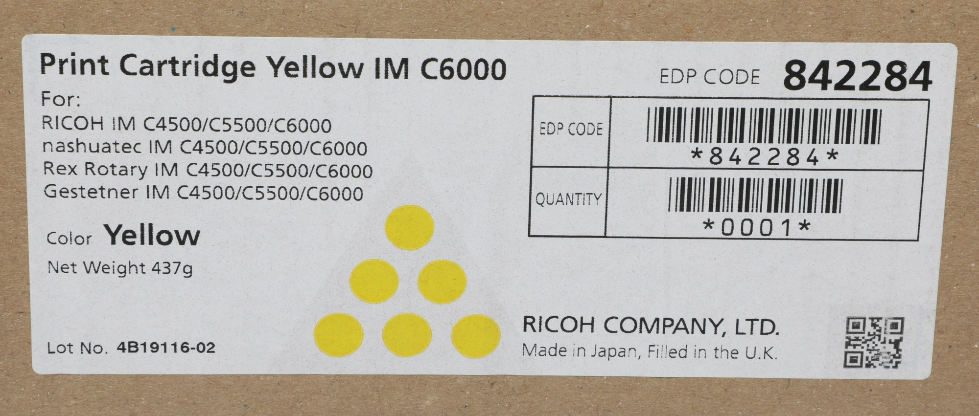 Картридж лазерный Ricoh IM C6000 842284 желтый (22500стр.) для Ricoh IM 4500/5500/6000 — миниатюра 2