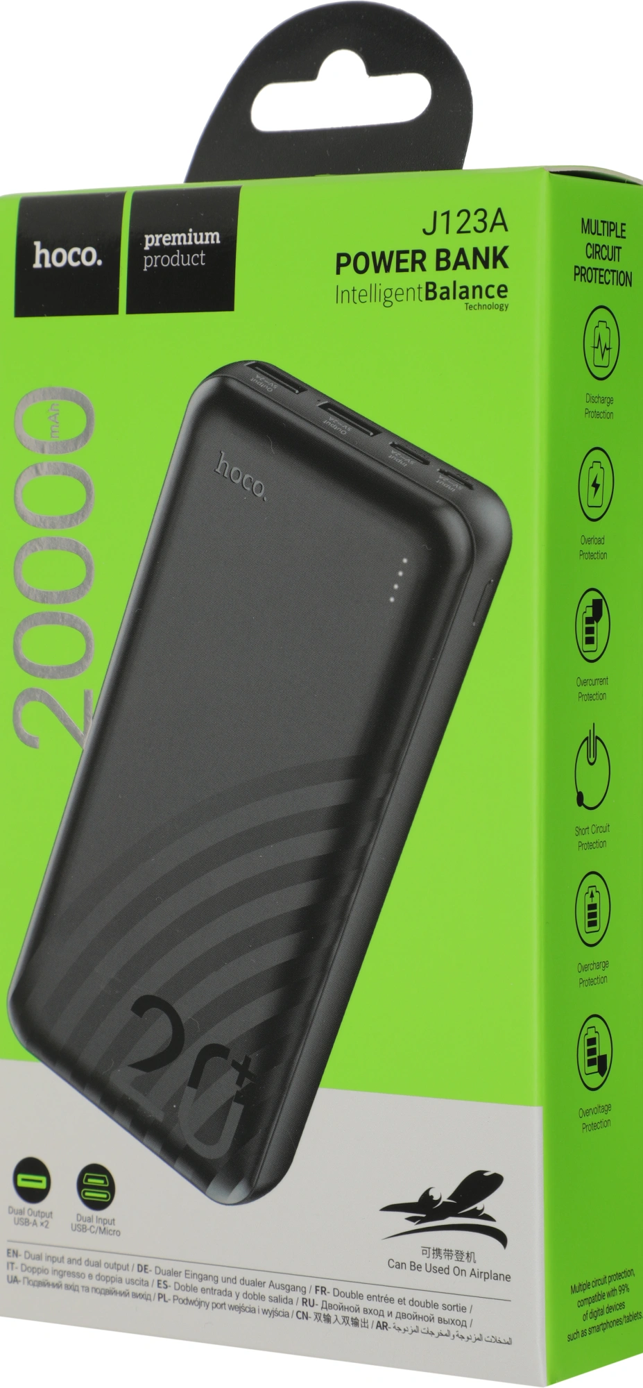 Мобильный аккумулятор Hoco J123A Element 20000mAh 2A 2xUSB-A черный — миниатюра 8