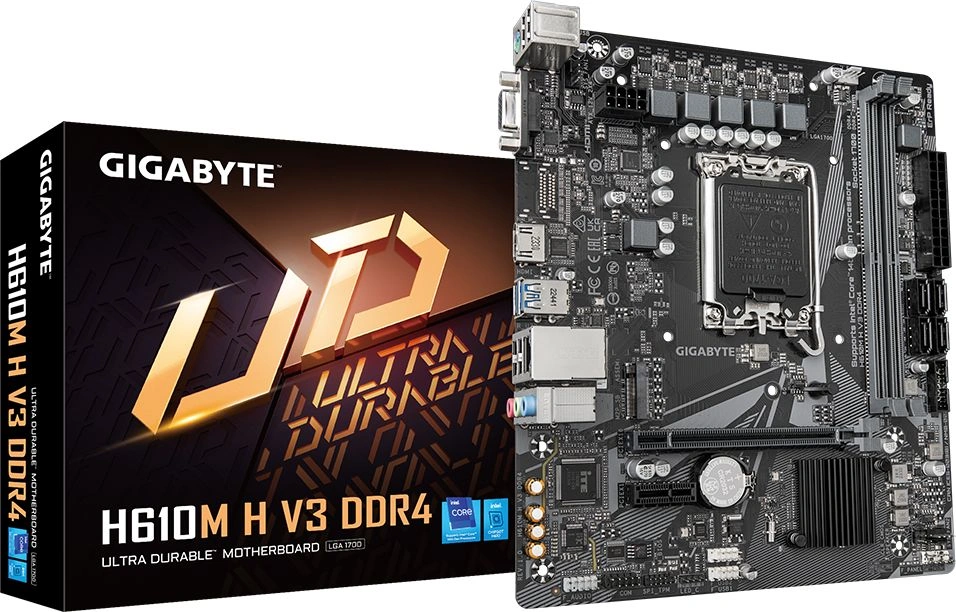 Материнская плата Gigabyte H610M H V3 DDR4 Soc-1700 Intel H610 2xDDR4 mATX AC`97 8ch(7.1) GbLAN+VGA+HDMI — фото 1