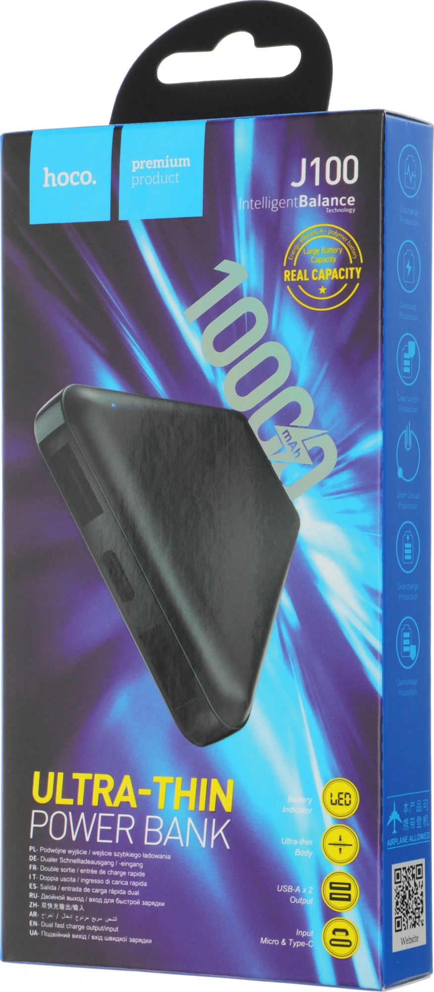 Мобильный аккумулятор Hoco J100 High-ranking 10000mAh 2.1A 2xUSB-A черный — миниатюра 6