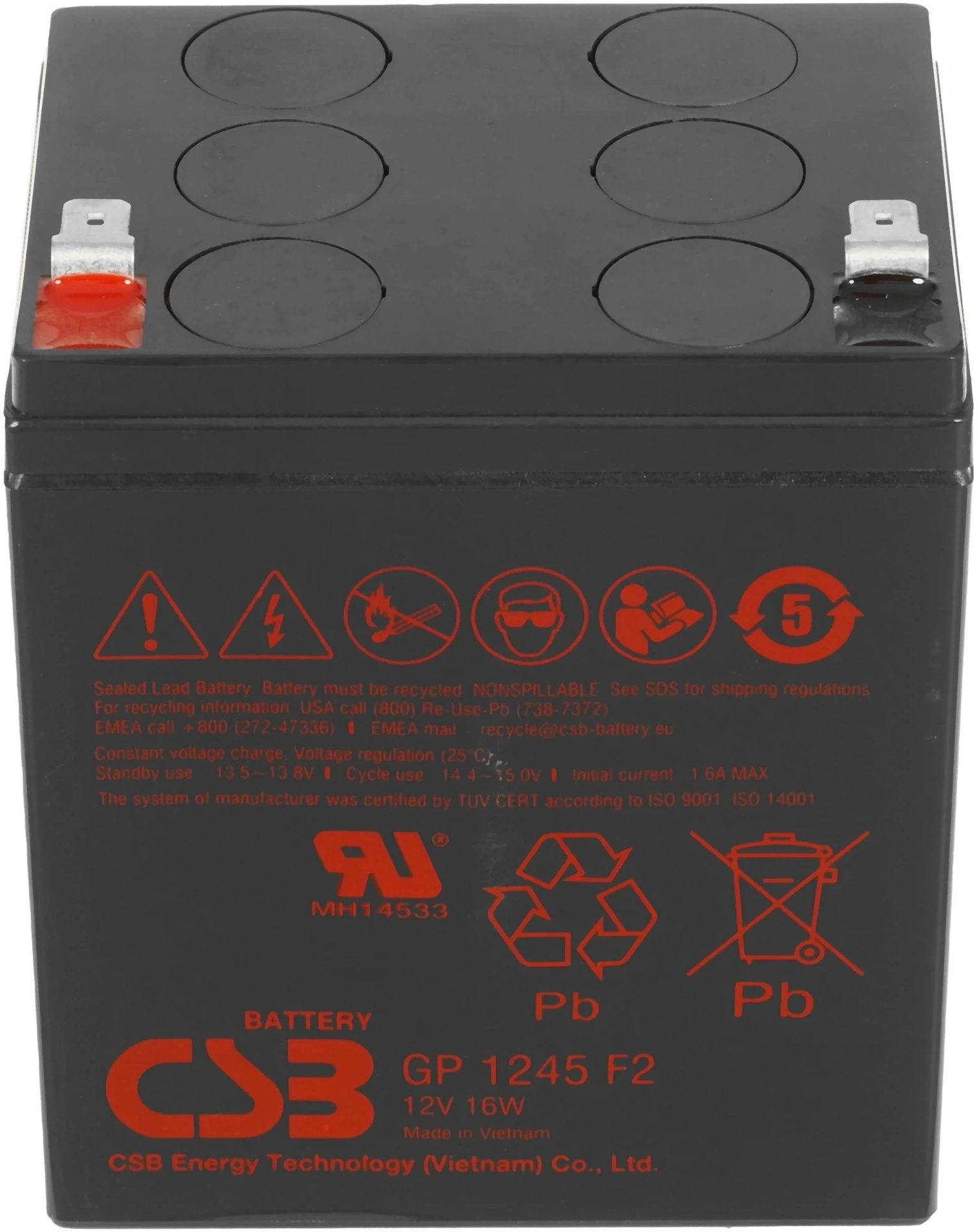 Батарея для ИБП CSB GP1245 (12V16W) 12В 4.5Ач — миниатюра 4