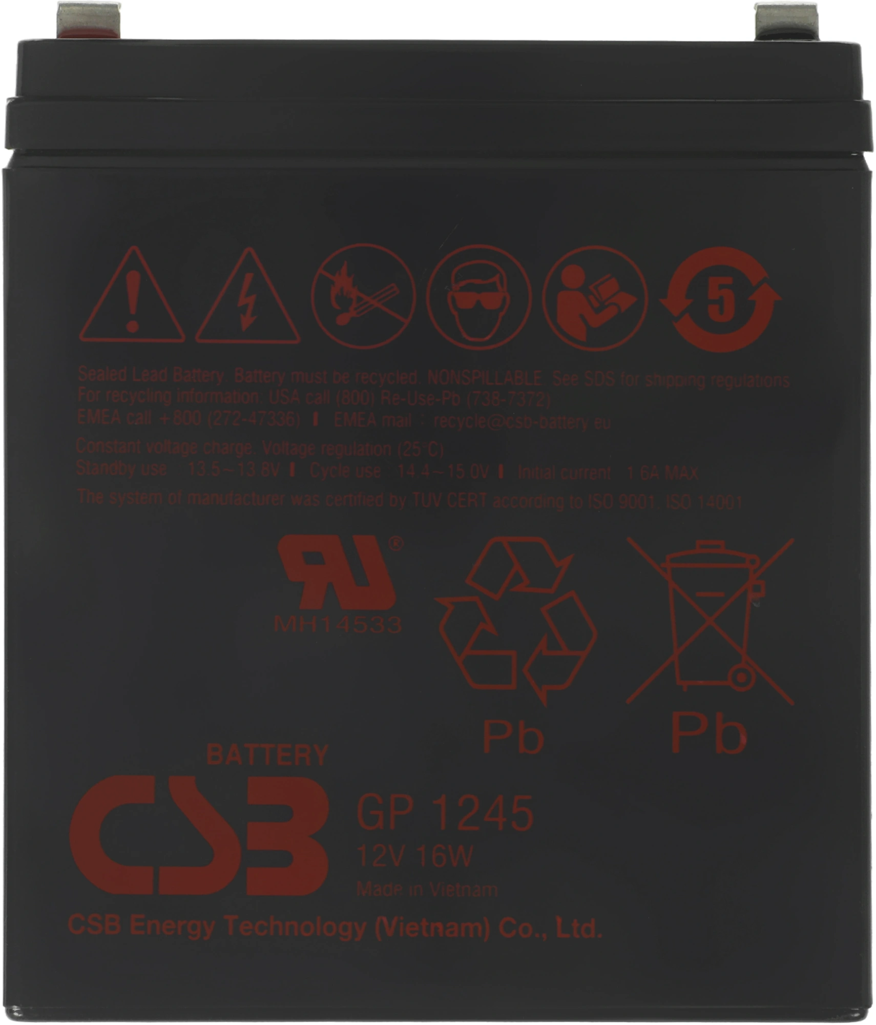 Батарея для ИБП CSB GP1245 (12V16W) 12В 4.5Ач — миниатюра 13