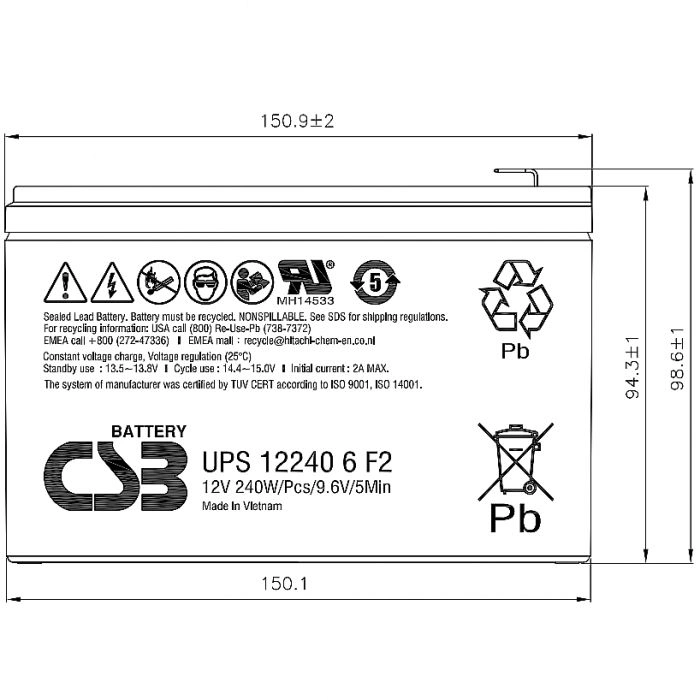 Батарея для ИБП CSB UPS122406 F2 12В — миниатюра 2
