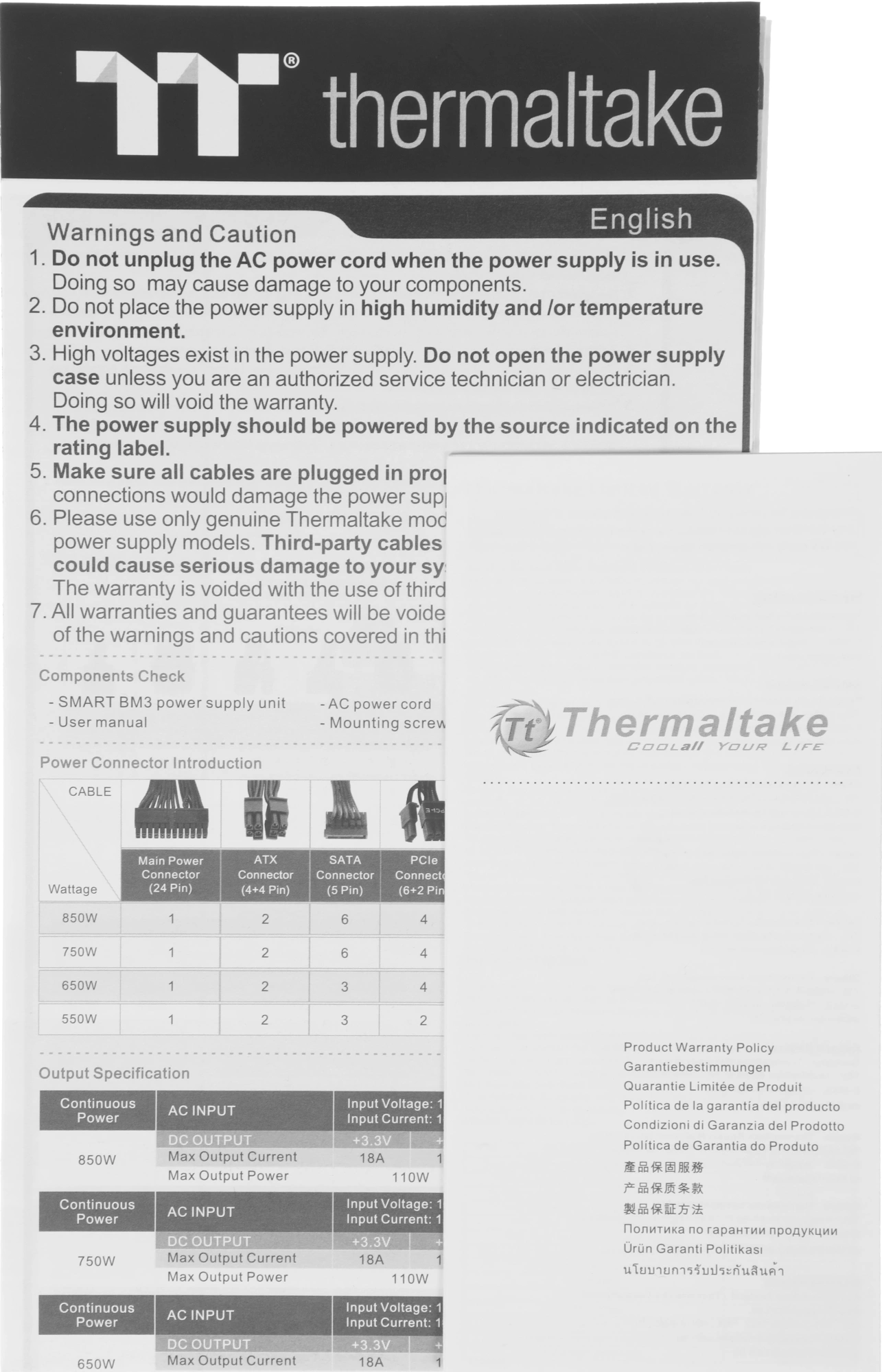 Блок питания Thermaltake ATX 850W Smart BM3 Gen.5 80+ bronze (20+4pin) APFC 120mm fan 6xSATA Cab Manag RTL — миниатюра 12