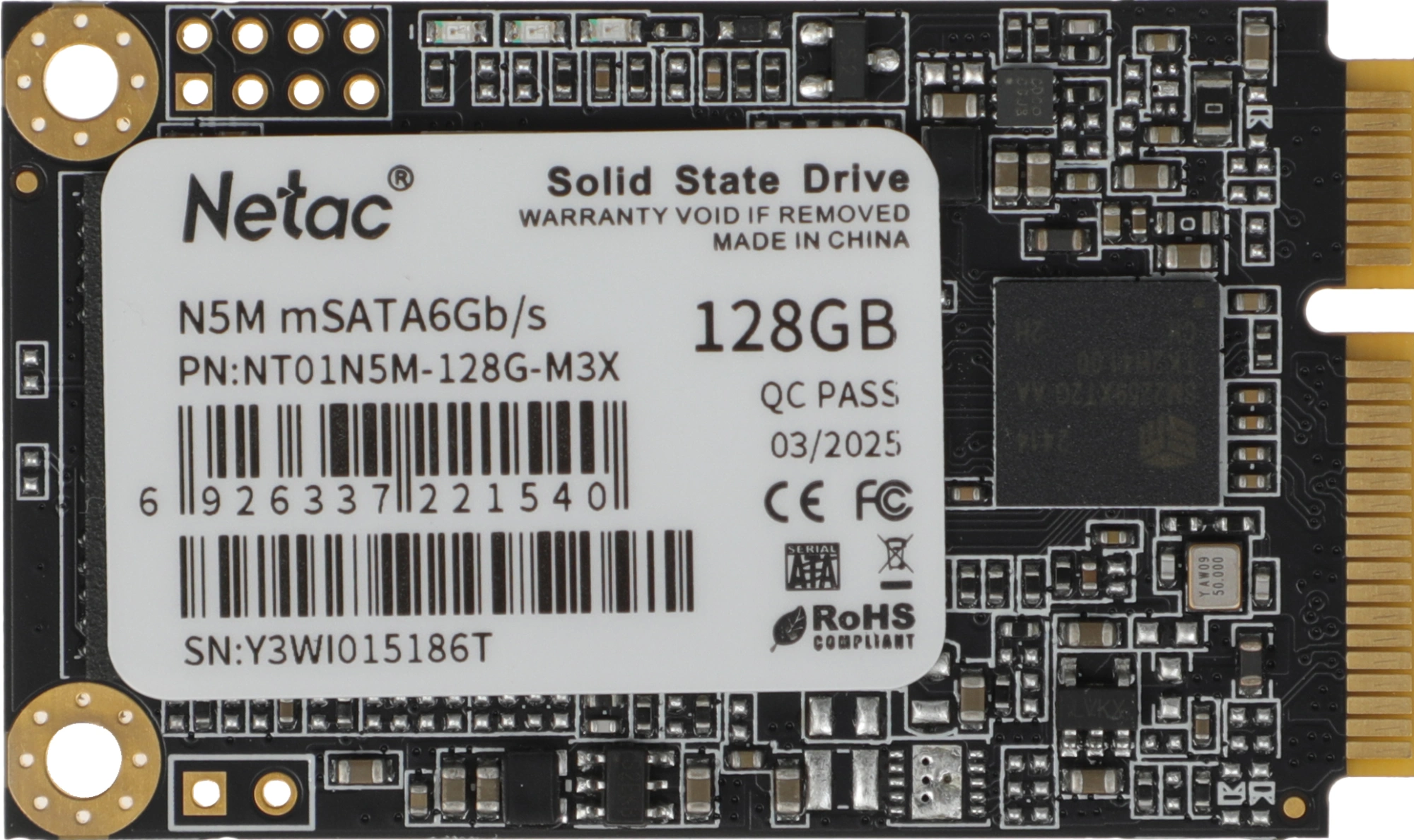 Накопитель SSD Netac SATA-III 128GB NT01N5M-128G-M3X N5M mSATA — фото 1