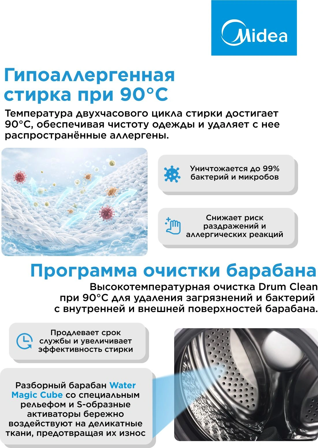 Стиральная машина Midea MF200D80WBS/W-RU класс: A загр.фронтальная макс.:8кг (с сушкой) белый инвертор — миниатюра 14