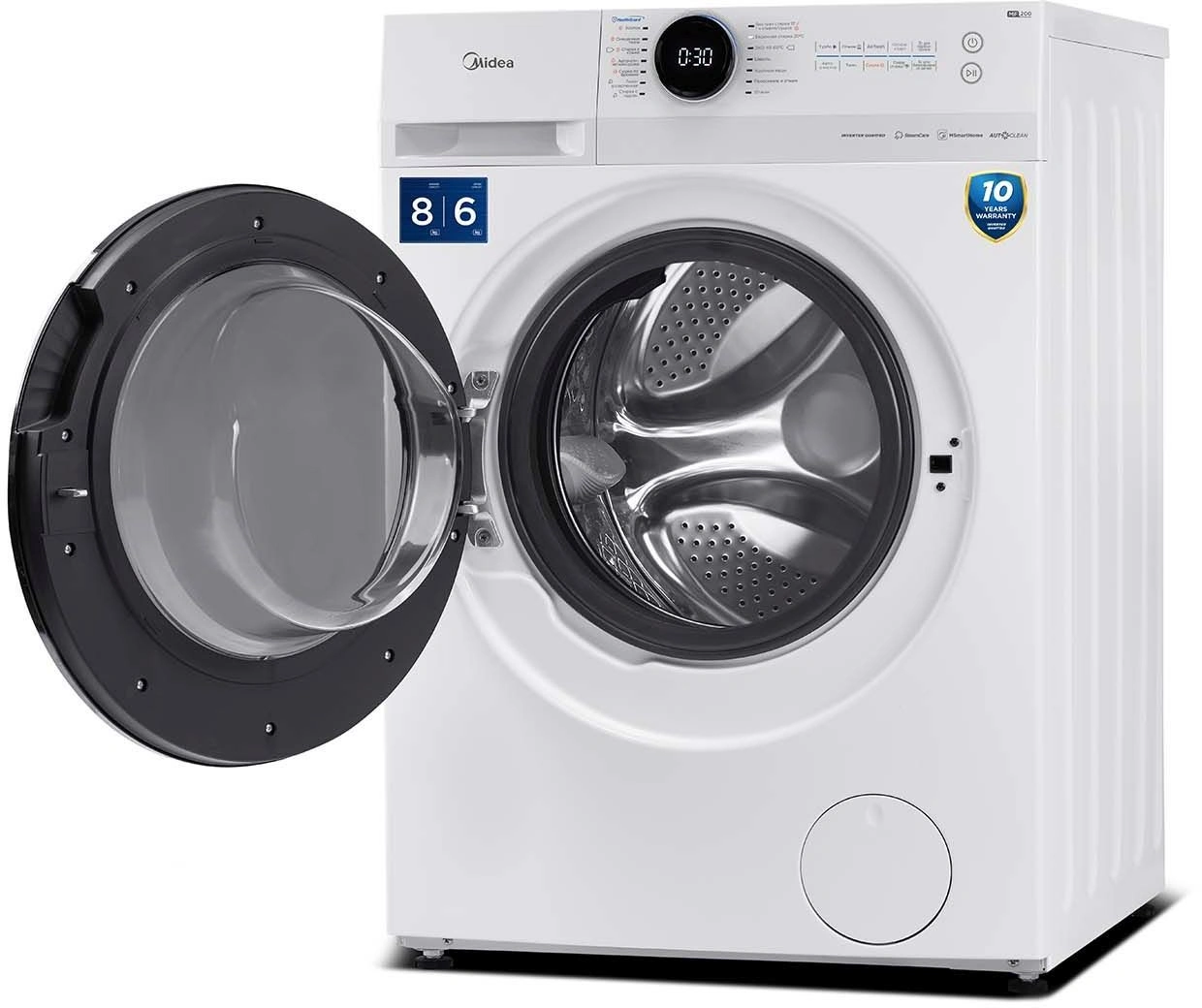 Стиральная машина Midea MF200D80WBS/W-RU класс: A загр.фронтальная макс.:8кг (с сушкой) белый инвертор — миниатюра 2