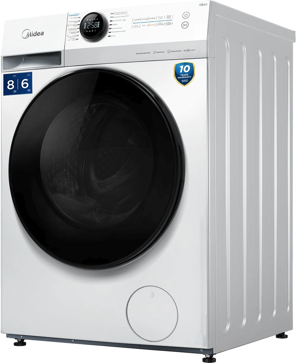 Стиральная машина Midea MF200D80WBS/W-RU класс: A загр.фронтальная макс.:8кг (с сушкой) белый инвертор — миниатюра 3