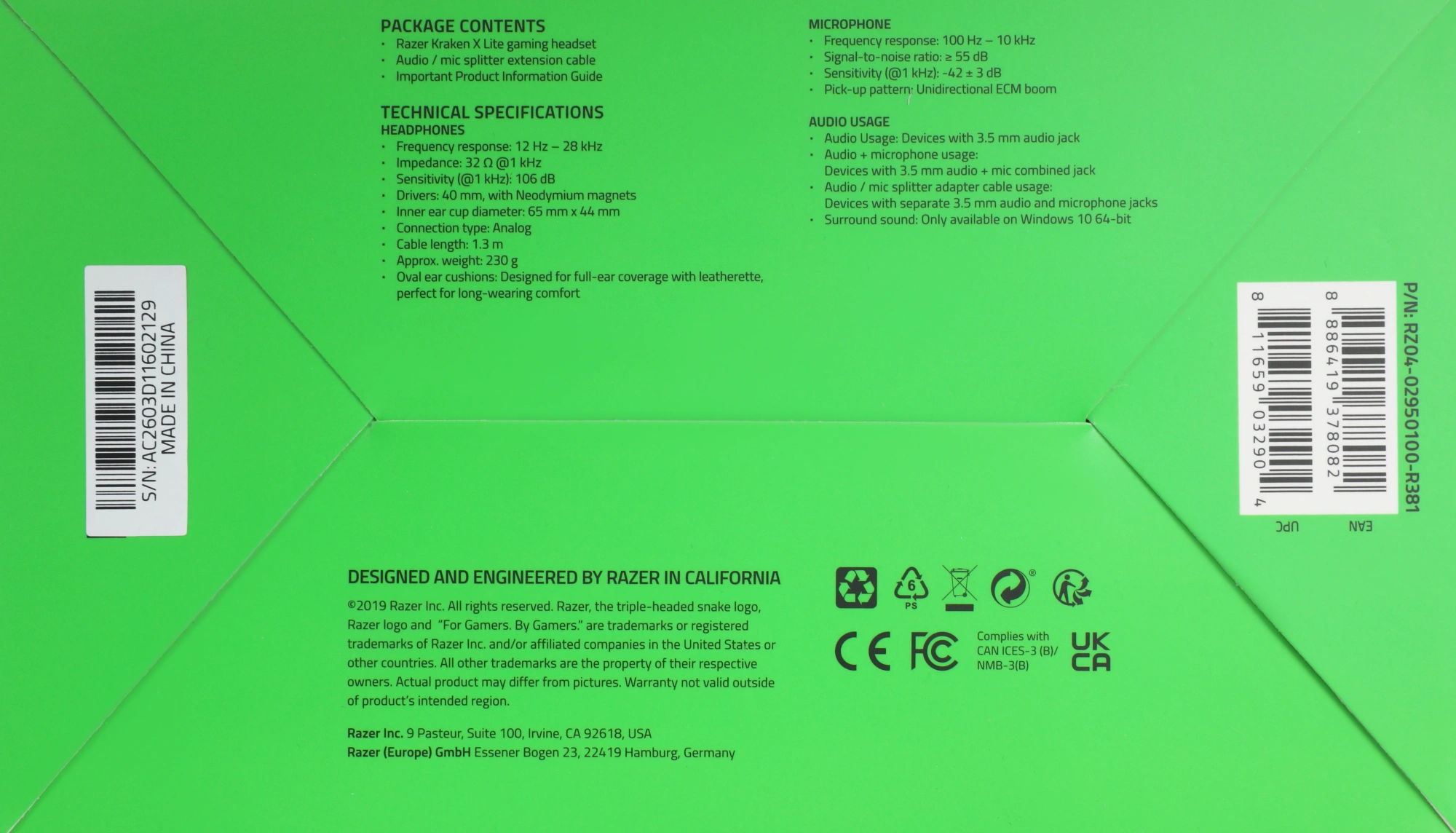 Наушники с микрофоном Razer Kraken X Lite черный 1.3м мониторные оголовье (RZ04-02950100-R381) — миниатюра 12