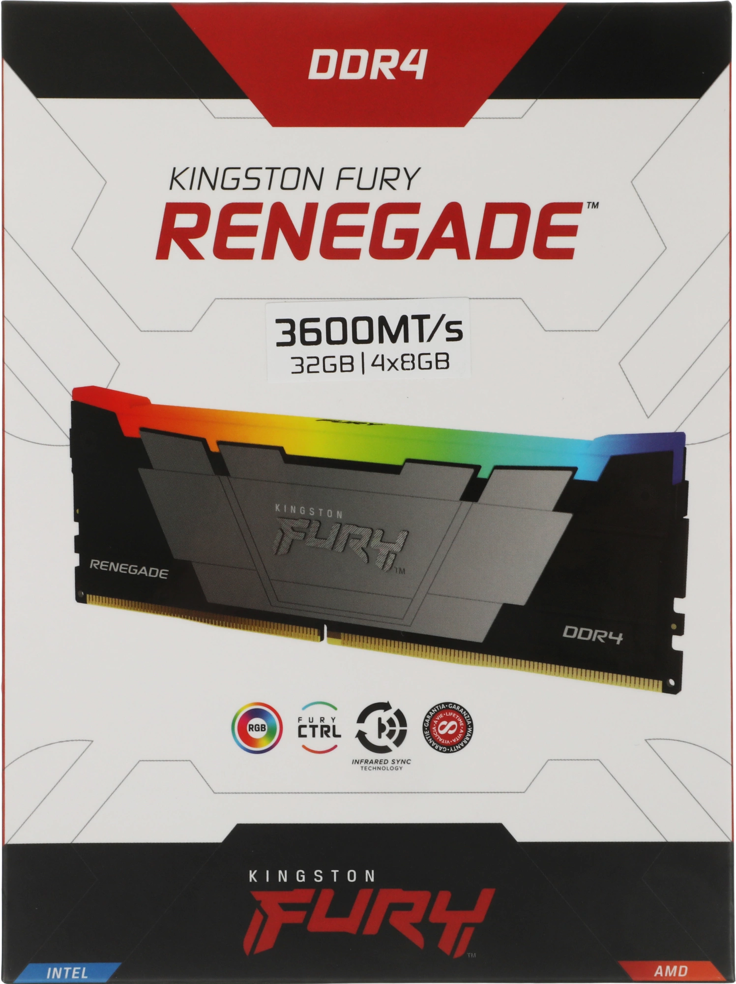 Память DDR4 4x8GB 3600MHz Kingston KF436C16RB2AK4/32 Fury Renegade RGB RTL Gaming PC4-28800 CL16 DIMM UDIMM 288-pin 1.35В single rank с радиатором Ret — миниатюра 8
