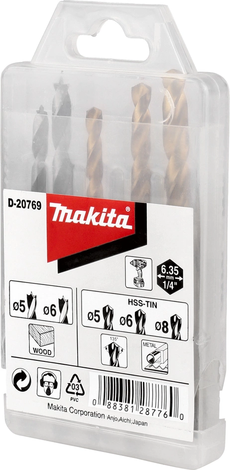 Набор сверл Makita D-20769 по дер/мет (5пред.) для шуруповертов/дрелей
