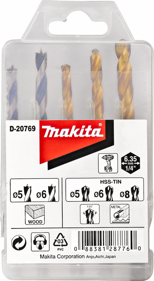 Набор сверл Makita D-20769 по дер/мет (5пред.) для шуруповертов/дрелей — миниатюра 2