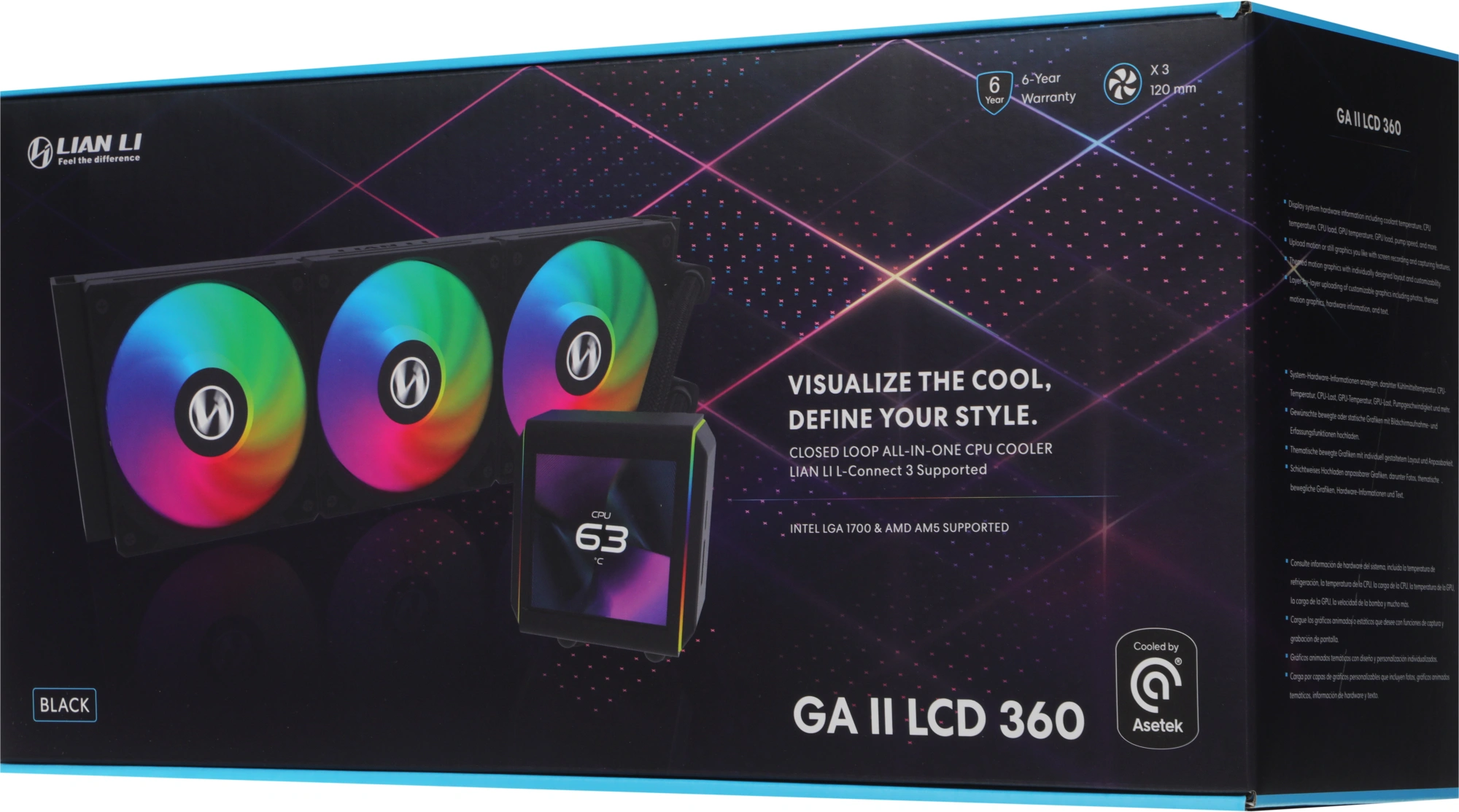 Система водяного охлаждения Lian-Li Galahad II LCD 360 ARGB Soc-AM5/AM4/1200/1700/1851 черный 4-pin 30dB Al+Cu LCD Ret (G89.GA2ALCD36B.00) — миниатюра 9