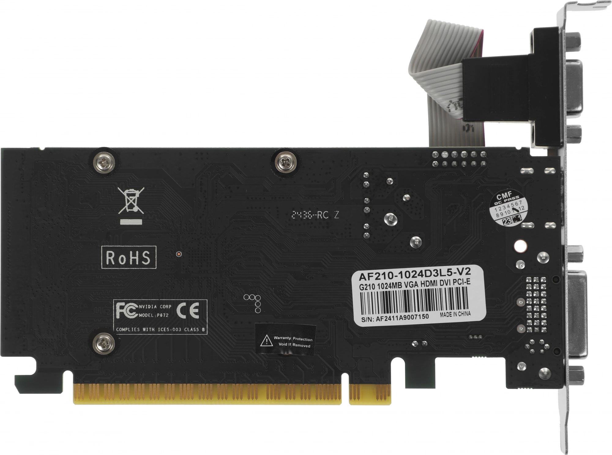 Видеокарта Afox PCI-E 2.0 AF210-1024D3L5-V2 NVIDIA G210 1Gb 64bit DDR3 520/1600 DVIx1 HDMIx1 CRTx1 HDCP Ret low profile — миниатюра 3