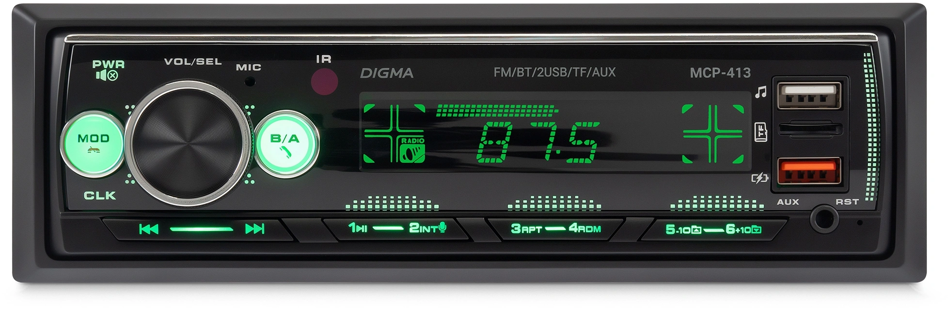 Автомагнитола Digma MCP-413 1DIN 4x45Вт v5.0 USB 2.0 AUX 4 ПДУ — миниатюра 2