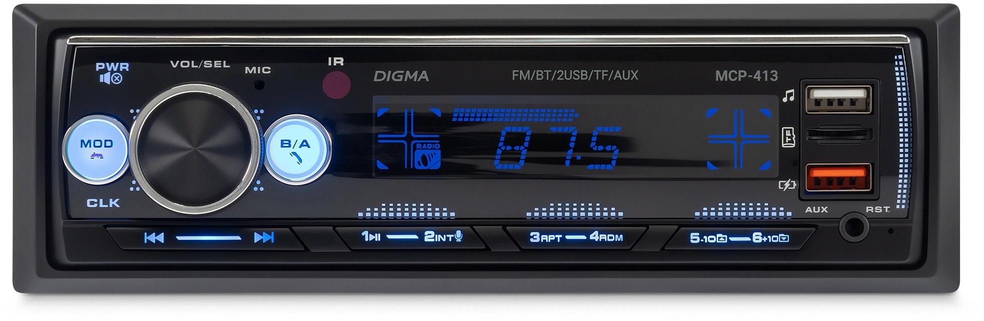 Автомагнитола Digma MCP-413 1DIN 4x45Вт v5.0 USB 2.0 AUX 4 ПДУ — миниатюра 3