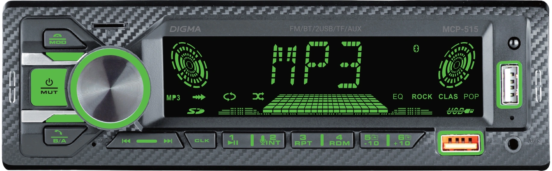 Автомагнитола Digma MCP-515 1DIN 4x45Вт v5.0 USB 2.0 AUX 4 ПДУ