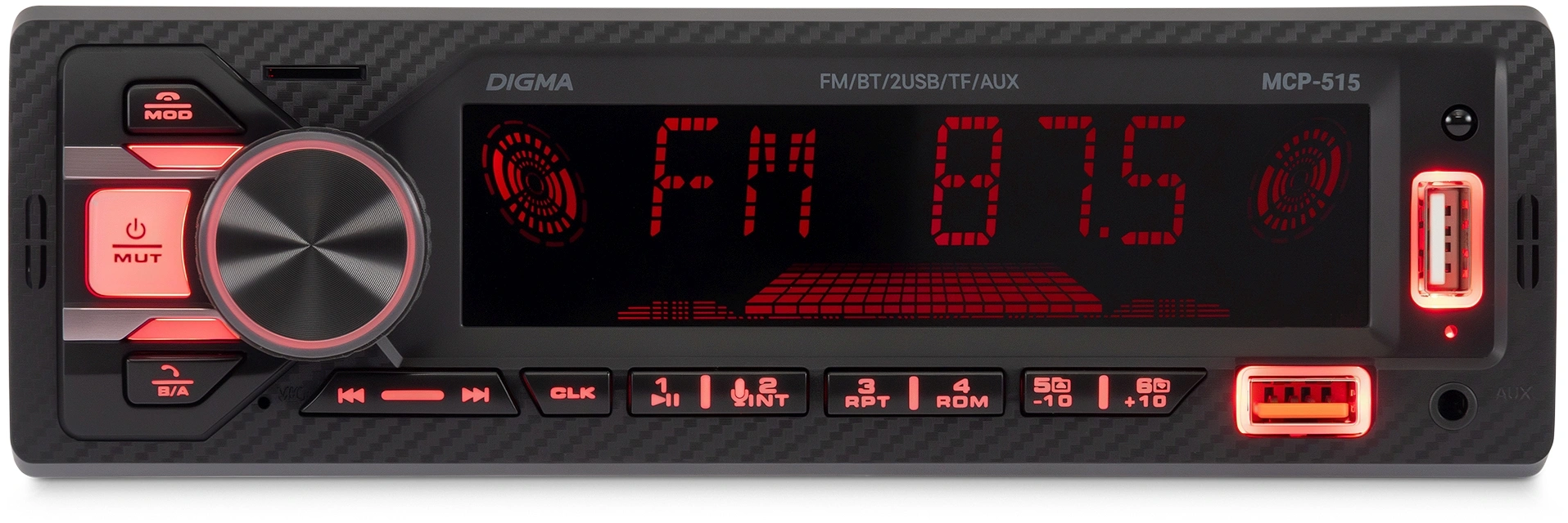 Автомагнитола Digma MCP-515 1DIN 4x45Вт v5.0 USB 2.0 AUX 4 ПДУ — миниатюра 3