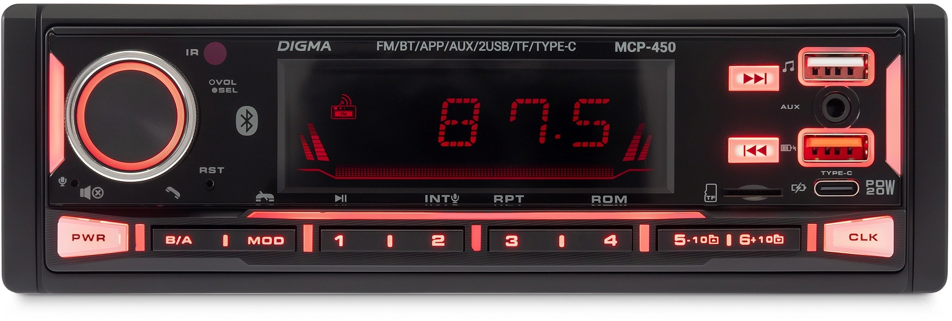 Автомагнитола Digma MCP-450 1DIN 4x45Вт v5.0 USB 2.0 AUX 4 ПДУ — миниатюра 4