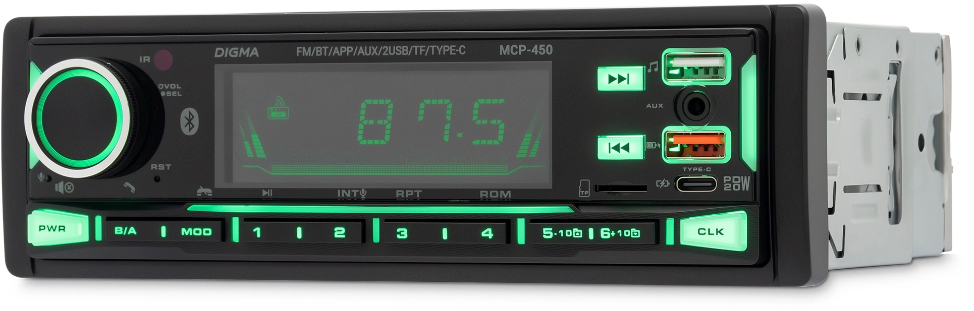 Автомагнитола Digma MCP-450 1DIN 4x45Вт v5.0 USB 2.0 AUX 4 ПДУ — миниатюра 5
