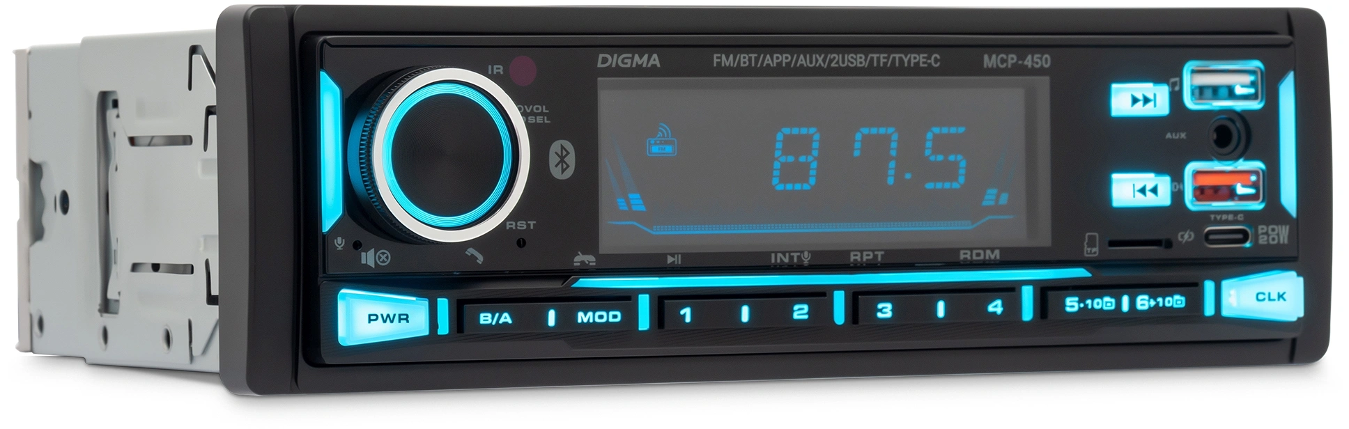 Автомагнитола Digma MCP-450 1DIN 4x45Вт v5.0 USB 2.0 AUX 4 ПДУ — миниатюра 6