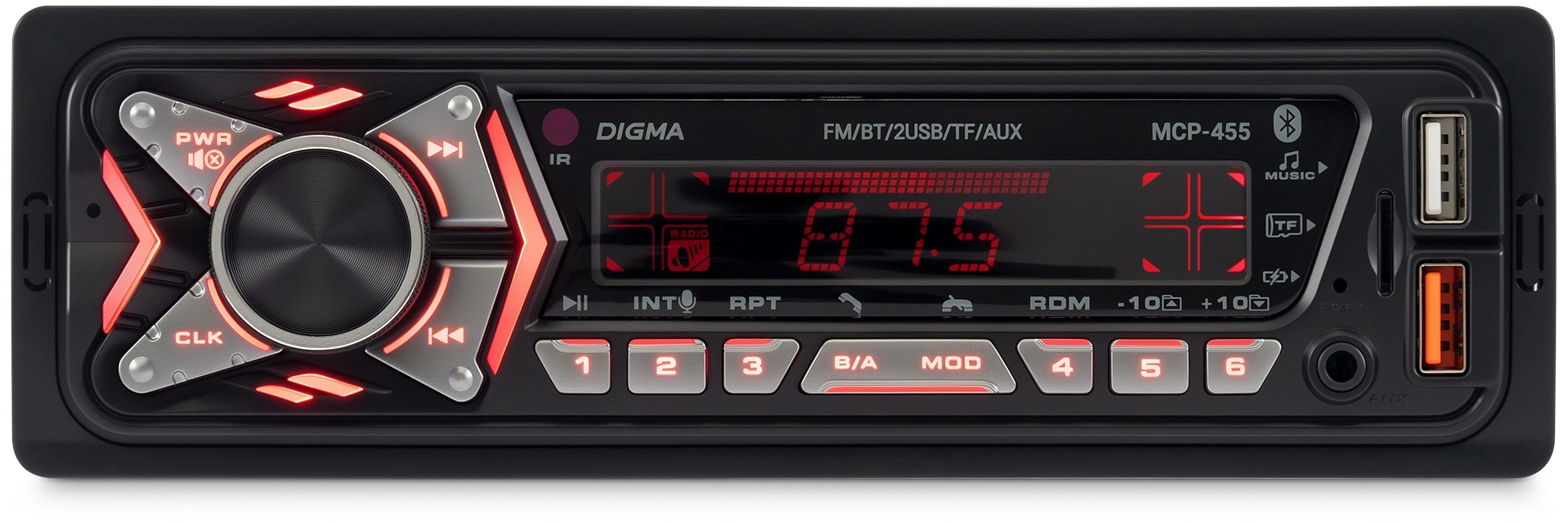 Автомагнитола Digma MCP-455 1DIN 4x50Вт v5.0 USB 2.0 AUX 4 ПДУ — миниатюра 2