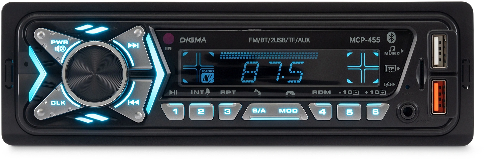 Автомагнитола Digma MCP-455 1DIN 4x50Вт v5.0 USB 2.0 AUX 4 ПДУ — миниатюра 3