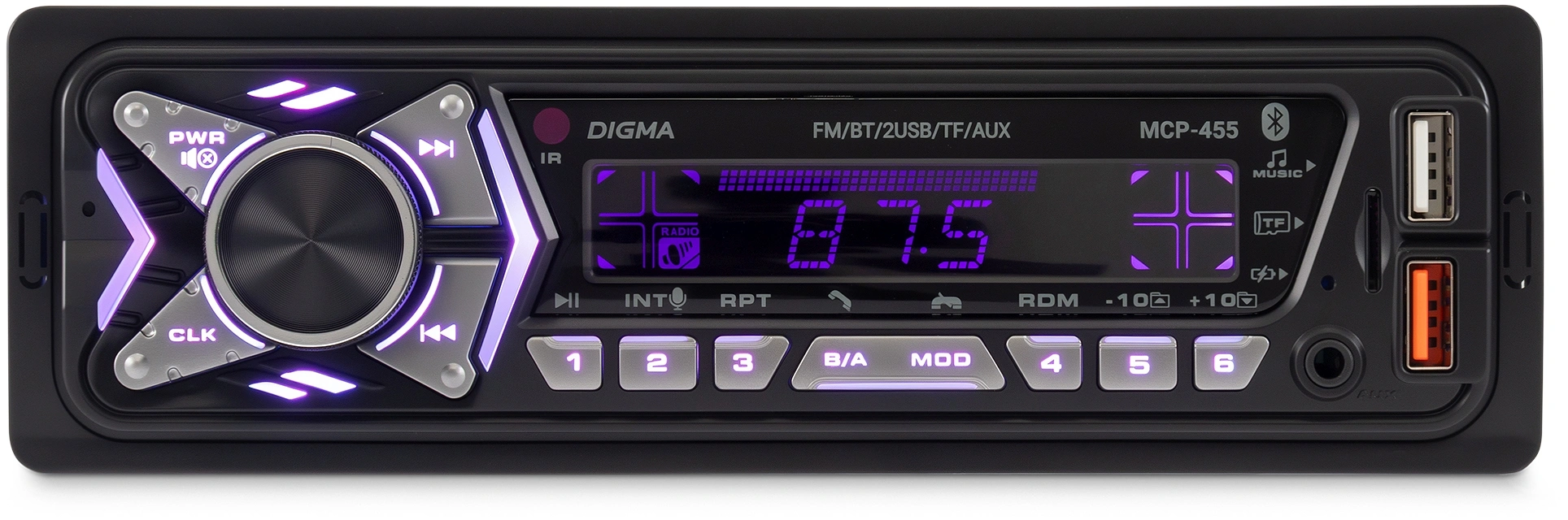 Автомагнитола Digma MCP-455 1DIN 4x50Вт v5.0 USB 2.0 AUX 4 ПДУ — миниатюра 4