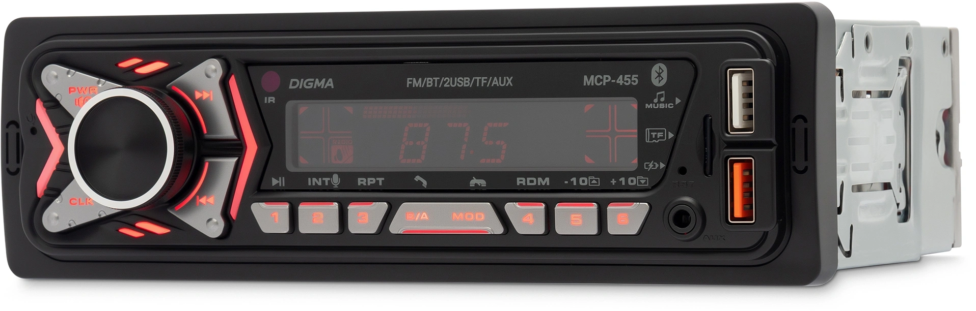 Автомагнитола Digma MCP-455 1DIN 4x50Вт v5.0 USB 2.0 AUX 4 ПДУ — миниатюра 5