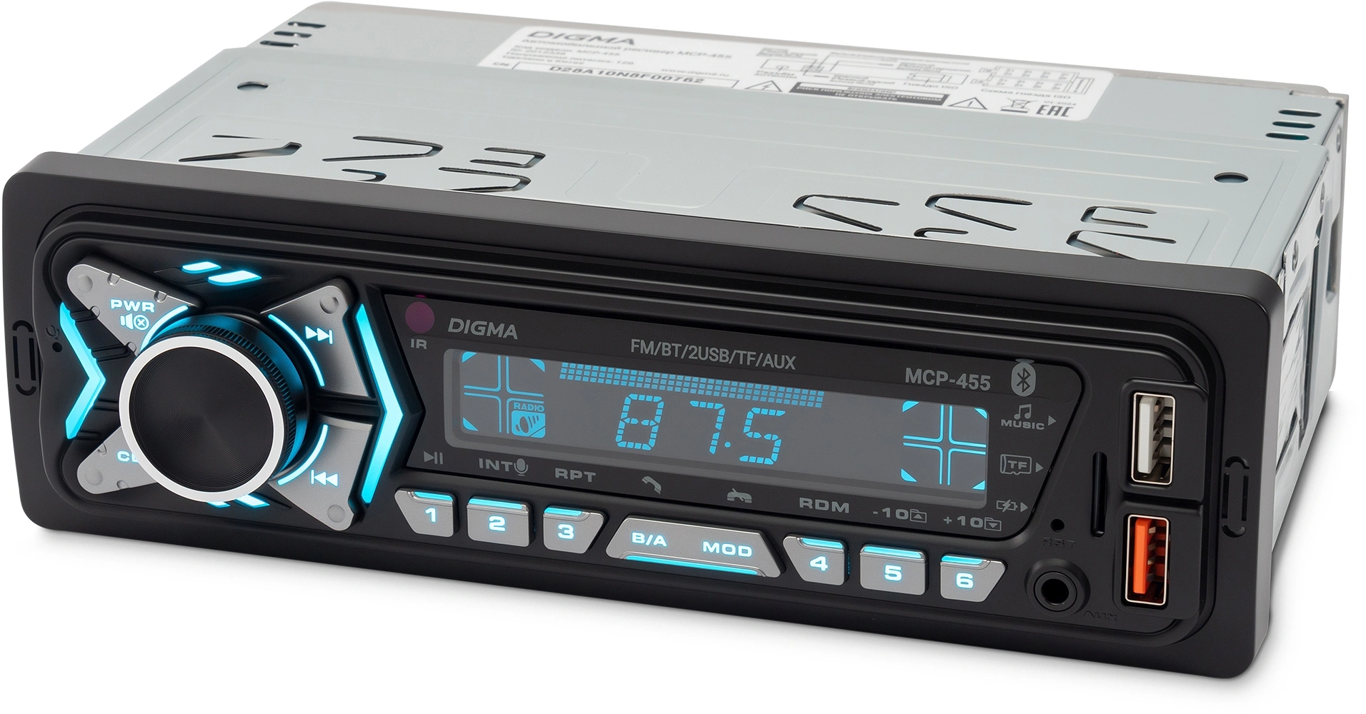 Автомагнитола Digma MCP-455 1DIN 4x50Вт v5.0 USB 2.0 AUX 4 ПДУ — миниатюра 7
