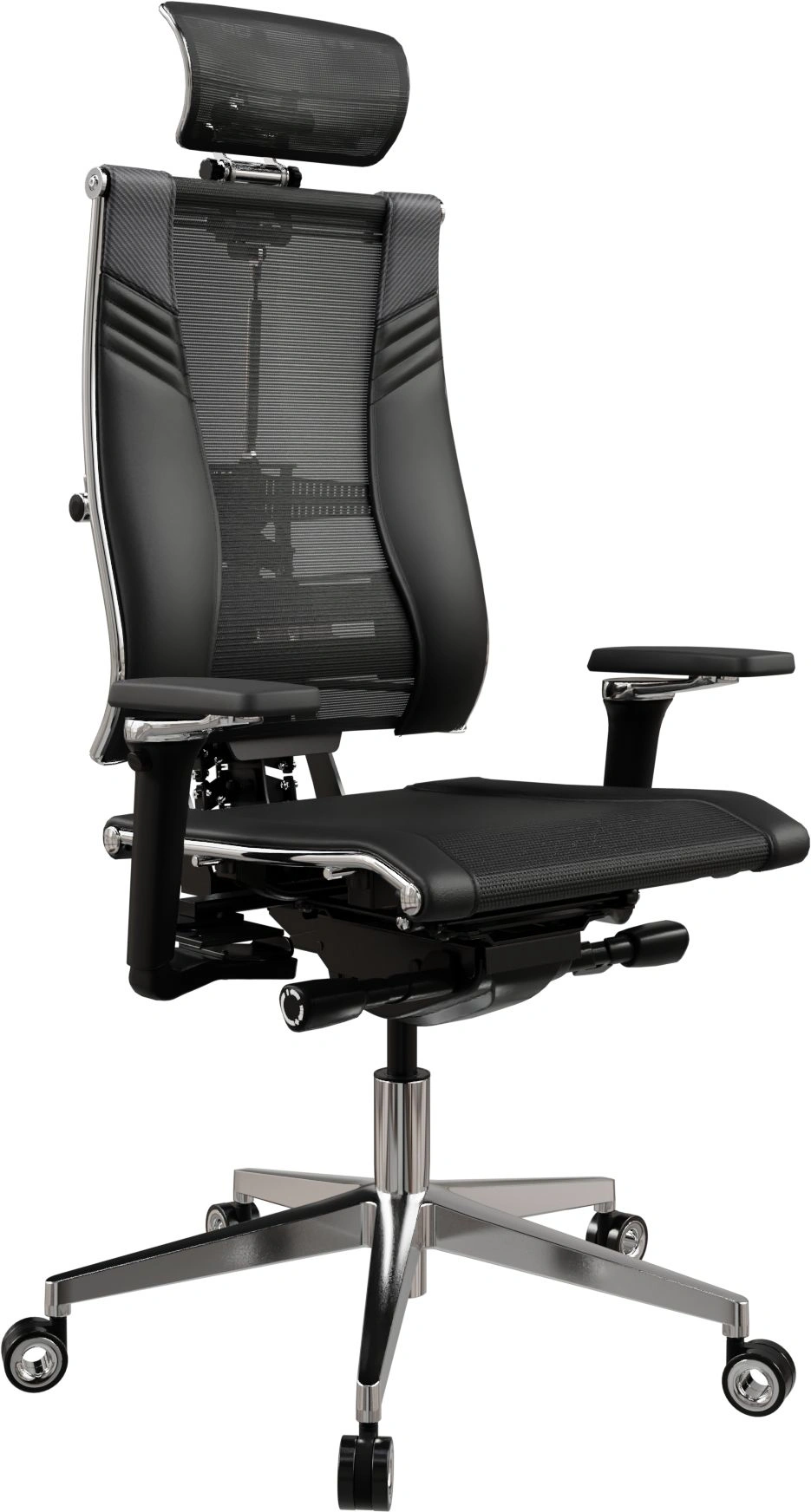 Кресло руководителя эргономичное Метта Yoga 4DT B2-15D - YM93+Infinity+carbon черный сетка/кожа с подголов. крестов. алюминий хром