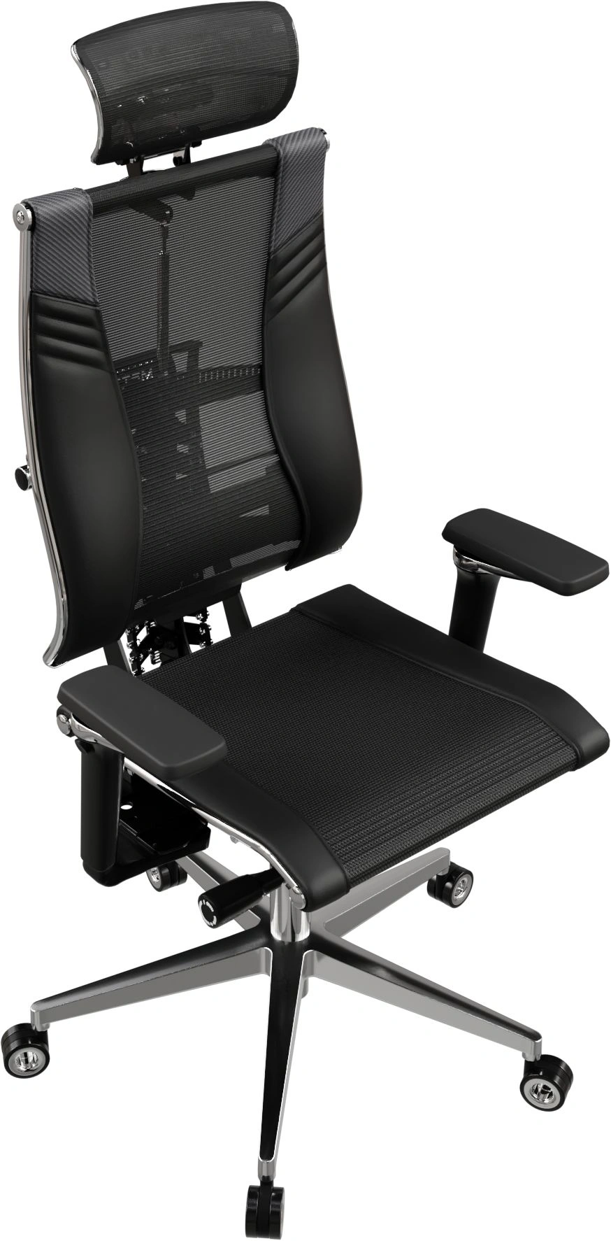 Кресло руководителя эргономичное Метта Yoga 4DT B2-15D - YM93+Infinity+carbon черный сетка/кожа с подголов. крестов. алюминий хром — миниатюра 2