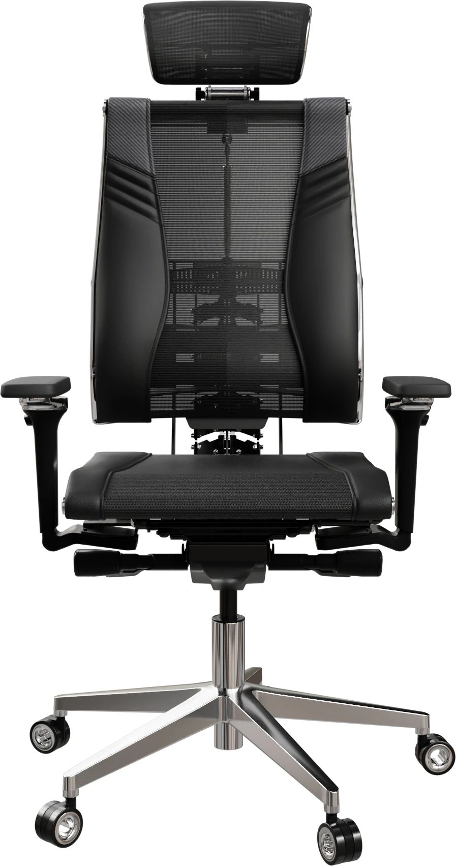 Кресло руководителя эргономичное Метта Yoga 4DT B2-15D - YM93+Infinity+carbon черный сетка/кожа с подголов. крестов. алюминий хром — миниатюра 3