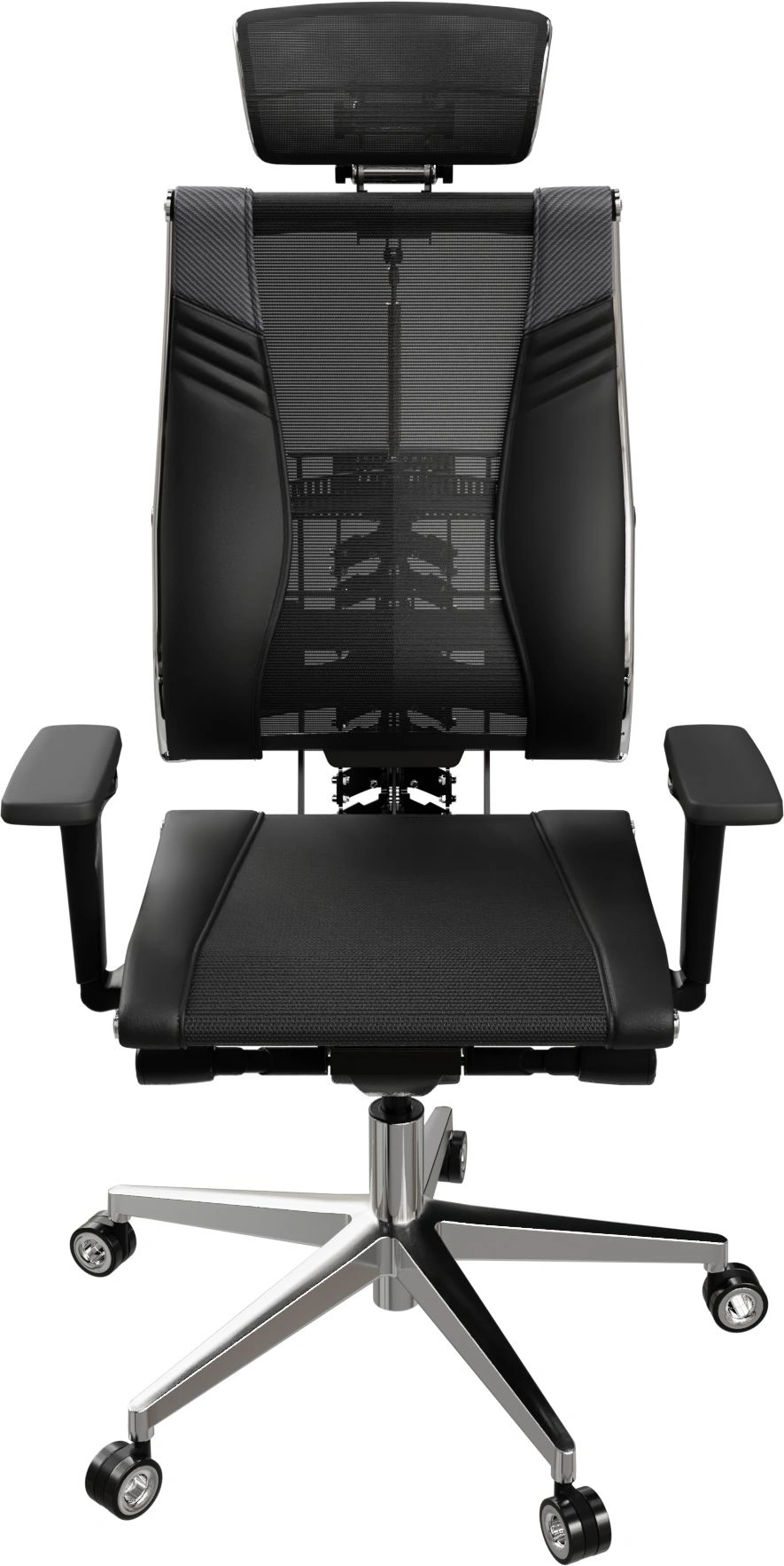 Кресло руководителя эргономичное Метта Yoga 4DT B2-15D - YM93+Infinity+carbon черный сетка/кожа с подголов. крестов. алюминий хром — миниатюра 4