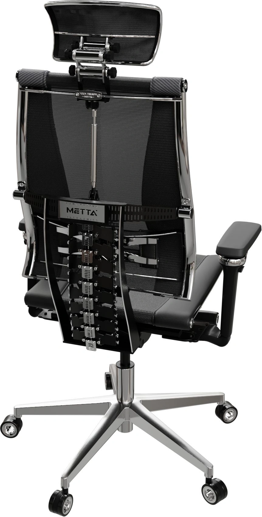 Кресло руководителя эргономичное Метта Yoga 4DT B2-15D - YM93+Infinity+carbon черный сетка/кожа с подголов. крестов. алюминий хром — миниатюра 6