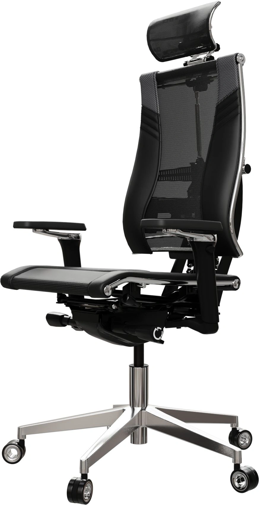 Кресло руководителя эргономичное Метта Yoga 4DT B2-15D - YM93+Infinity+carbon черный сетка/кожа с подголов. крестов. алюминий хром — миниатюра 7