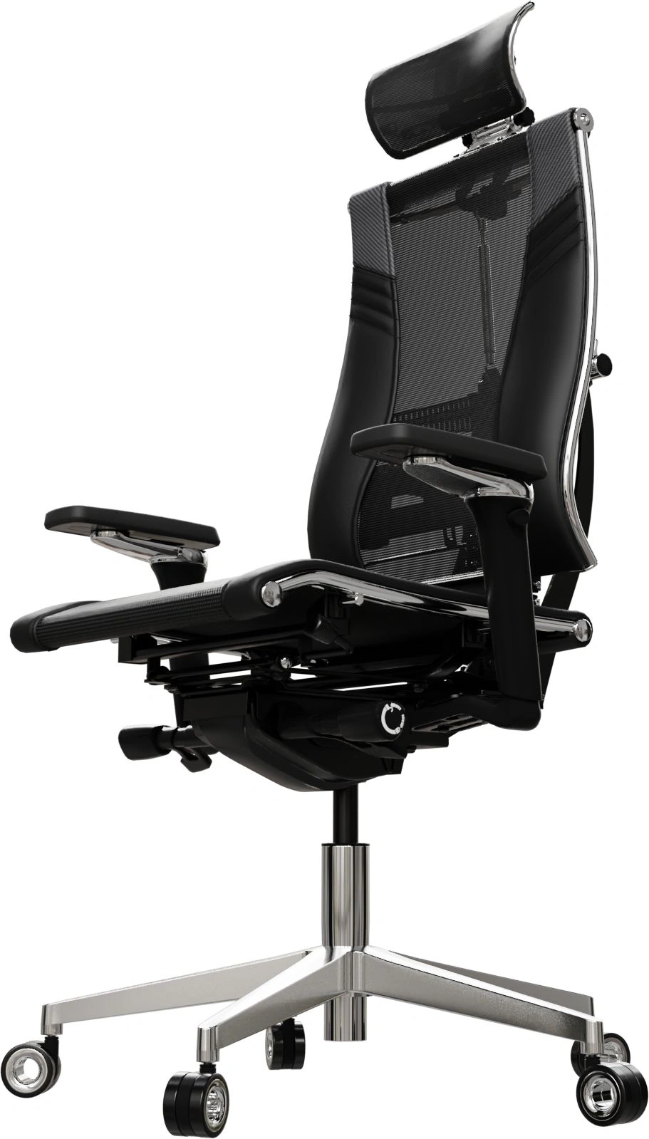 Кресло руководителя эргономичное Метта Yoga 4DT B2-15D - YM93+Infinity+carbon черный сетка/кожа с подголов. крестов. алюминий хром — миниатюра 9