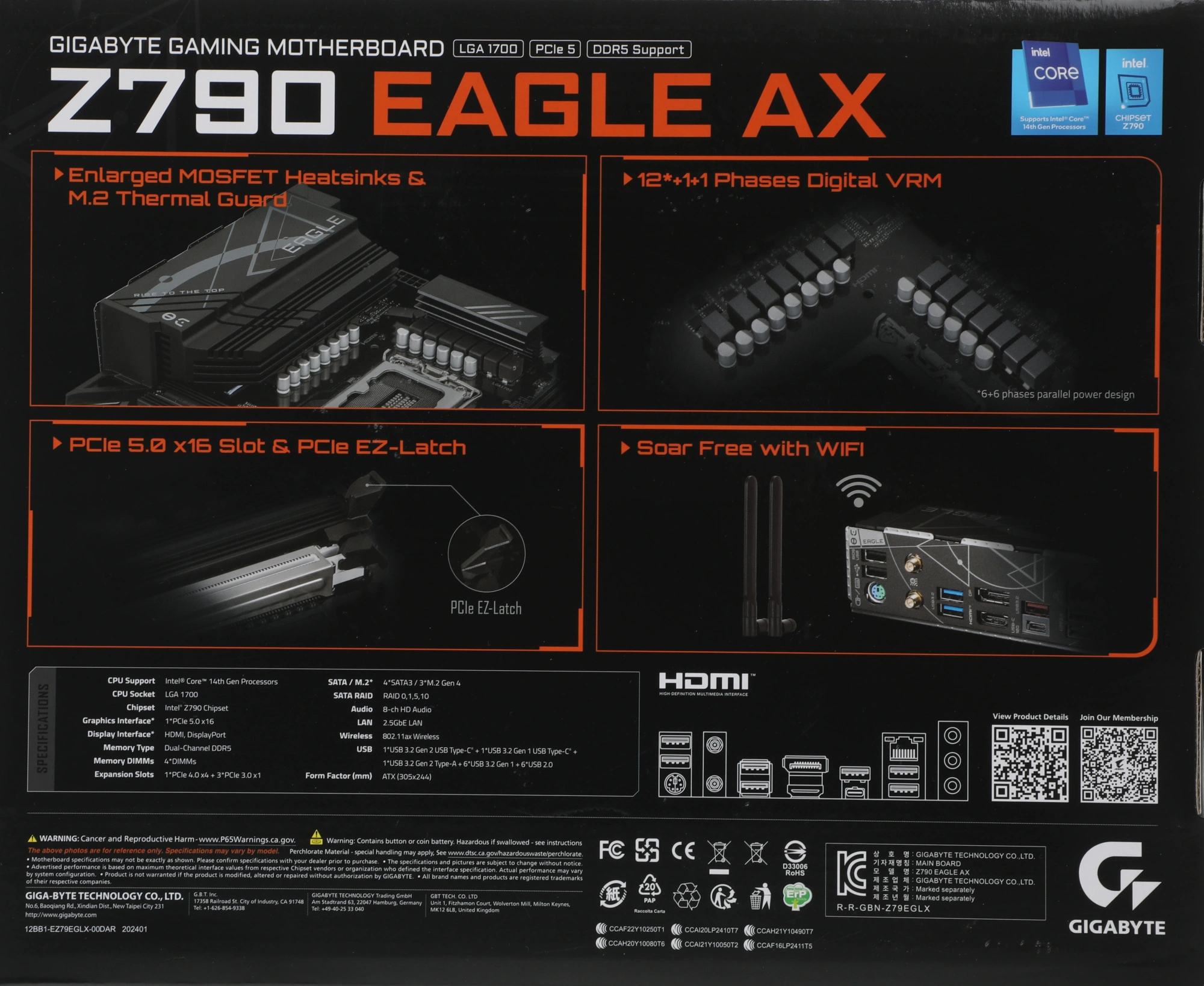 Материнская плата Gigabyte Z790 EAGLE AX Soc-1700 Intel Z790 4xDDR5 ATX AC`97 8ch(7.1) 2.5Gg RAID+HDMI+DP — миниатюра 9