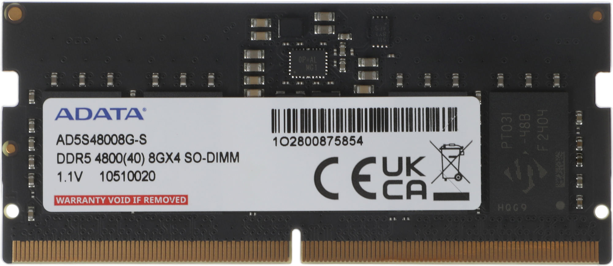 Память DDR5 8GB 4800MHz A-Data AD5S48008G-S RTL PC4-38400 CL40 SO-DIMM 262-pin 1.1В single rank Ret