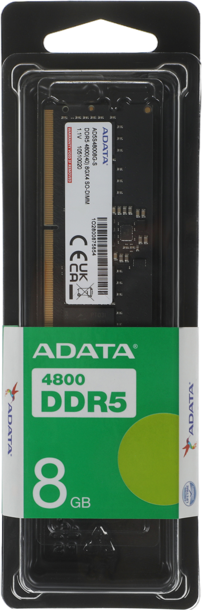 Память DDR5 8GB 4800MHz A-Data AD5S48008G-S RTL PC4-38400 CL40 SO-DIMM 262-pin 1.1В single rank Ret — миниатюра 3