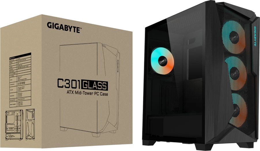 Корпус Gigabyte GB-C301G черный без БП ATX 3x120mm 5x140mm 2xUSB3.0 audio bott PSU — миниатюра 2