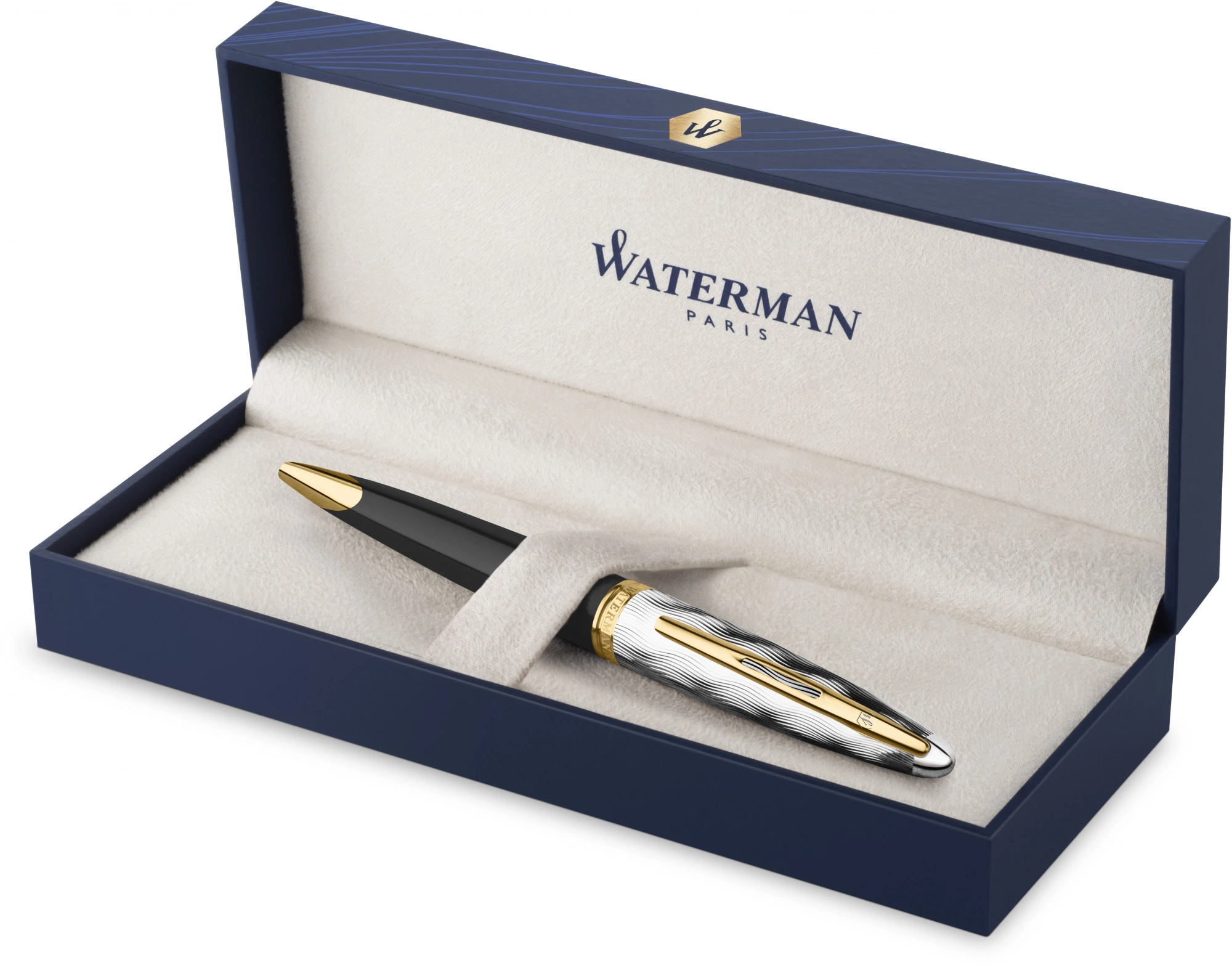 Ручка шариков. Waterman Reflections of Paris Carene DeLuxe (2200946) Black GT M син. черн. подар.кор. — миниатюра 3